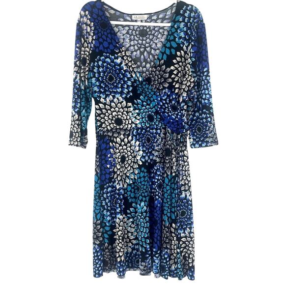 Enfocus Faux Wrap Dress Sz 12P Floral Stretchy Office Bow Deep V-Neck Ruching - Picture 1 of 8